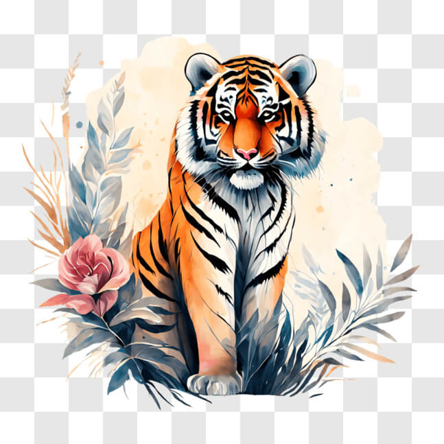 Download Tiger in a Colorful Natural Setting PNG Online - Creative Fabrica