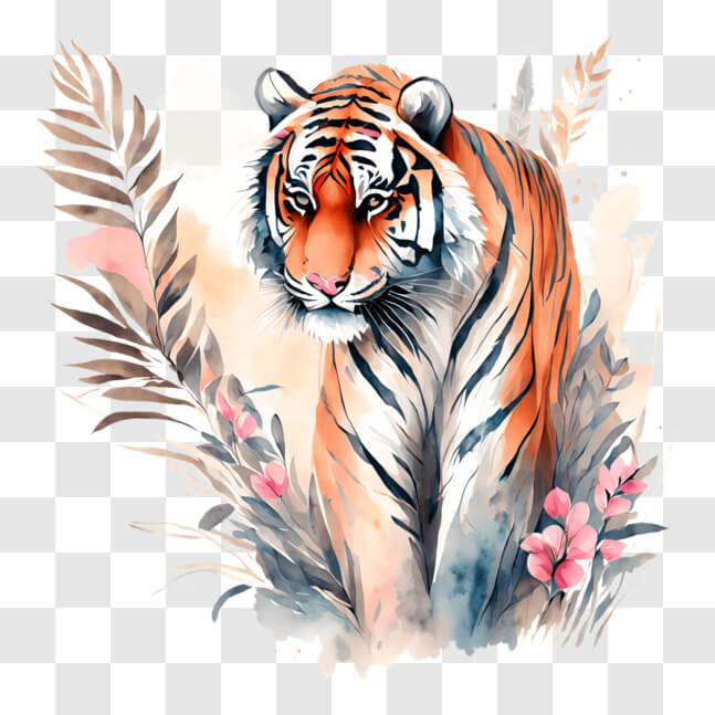 Download Watercolor Painting of a Tiger in a Natural Habitat PNG Online ...