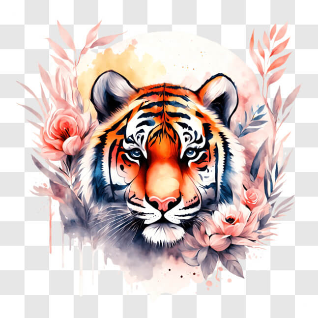 Download Abstract Tiger Painting with Floral Elements PNG Online ...