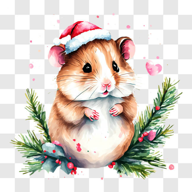 Download Adorable Hamster with Santa Hat in Christmas Decorations PNGs ...