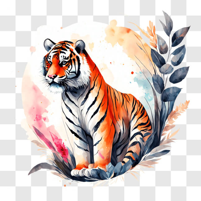 Download Vibrant Watercolor Painting of an Orange Tiger in its Natural ...