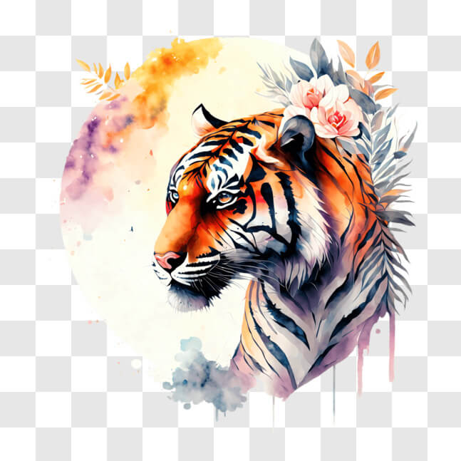 Download Artistic Watercolor Painting of a Tiger's Head with Flowers ...
