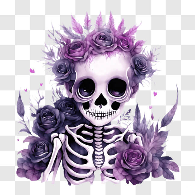Download Skeleton with Purple Roses on Head PNGs Online - Creative Fabrica