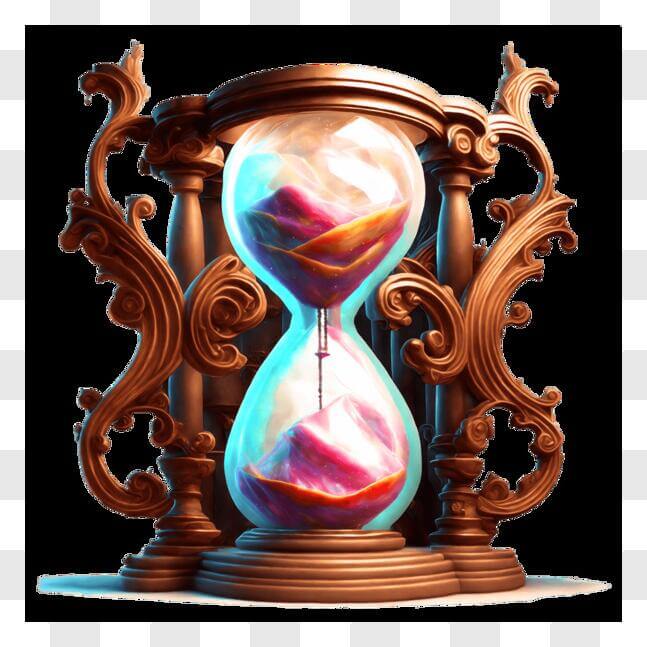 Download Ornate Hourglass with Sand and Decorative Elements PNG Online