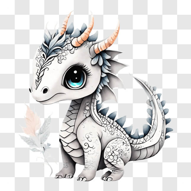 Download Cute White Dragon with Blue Eyes and Big Horns PNGs Online ...