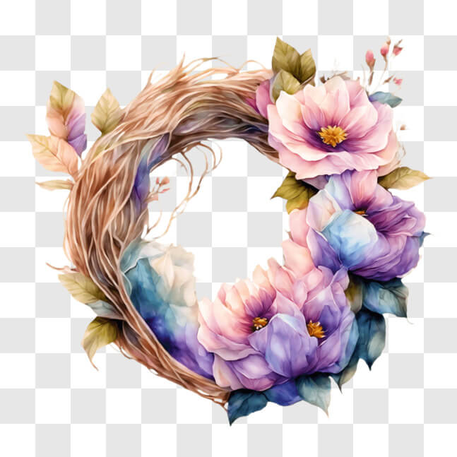 Download Beautiful Flower Wreath with Purple and Pink Flowers PNG ...