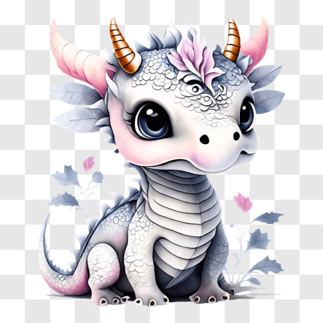 Download Illustration of a Cute White Dragon with Pink Flowers and ...