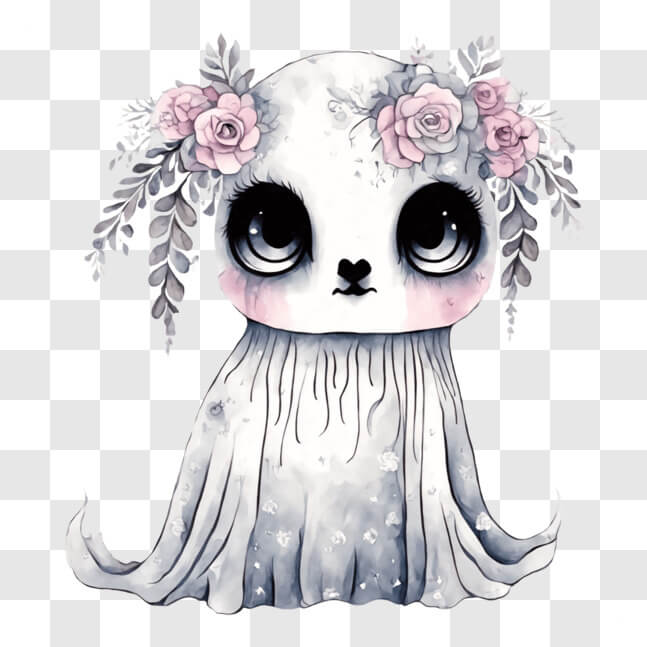 Download Spooky Ghost with Pink Flowers PNGs Online - Creative Fabrica