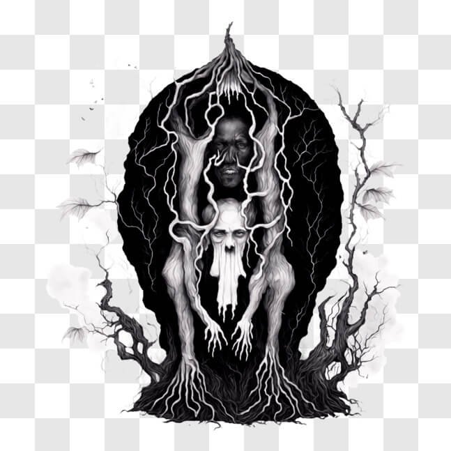 Download Black and White Drawing of Undead Person in a Forest PNG ...