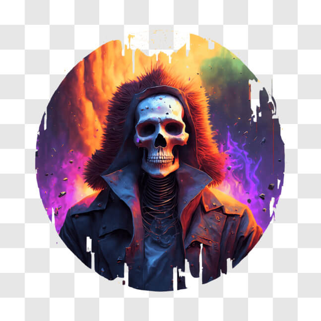 Download Colorful Abstract Artwork with Skeleton in Orange Jacket PNG ...