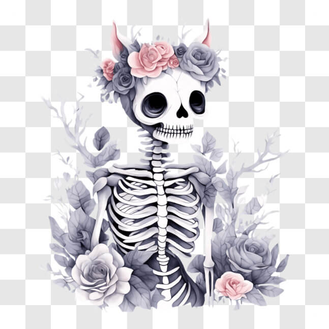 Download Skeleton with roses and flowers on head PNGs Online - Creative ...