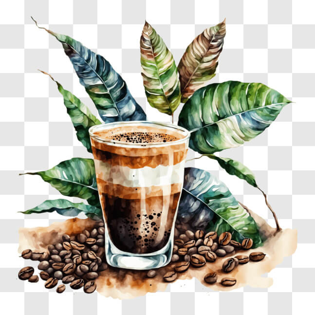 Download Artistic Watercolor Painting of Coffee Cup with Espresso PNG ...