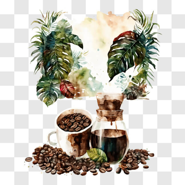 Download Coffee Beans and Espresso Machine Watercolor Painting PNG ...