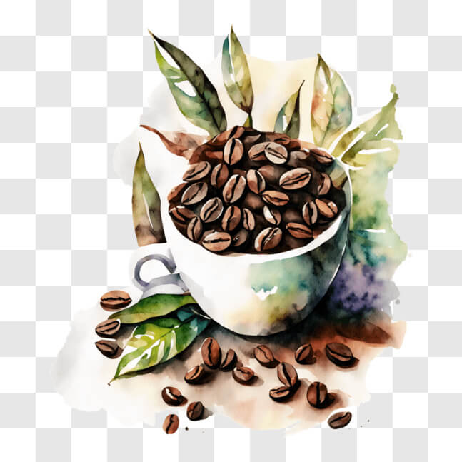 Download Artistic Coffee Beans and Leaves Watercolor Painting PNG ...