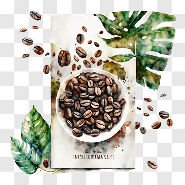 Download Coffee Beans and Green Leaves Background PNG Online - Creative ...
