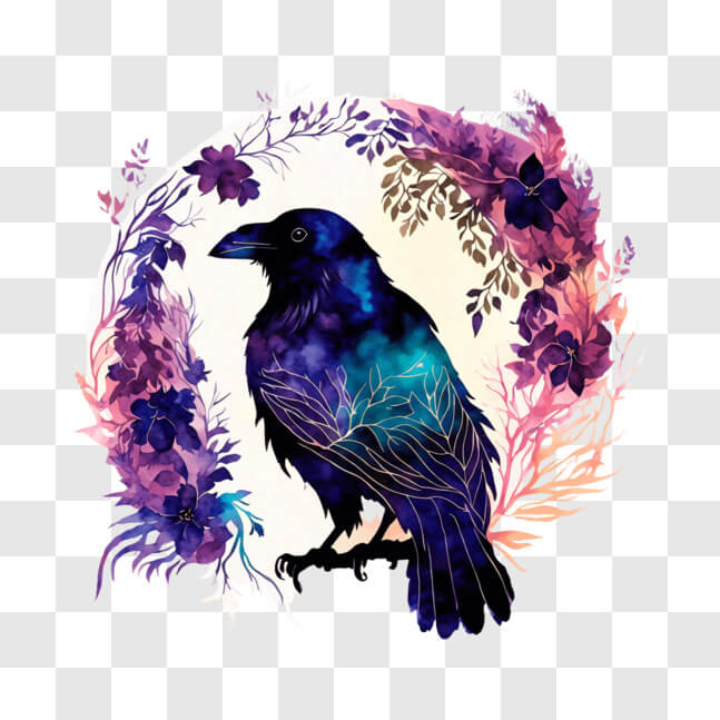 Download Black Crow with Purple Flowers and Full Moon PNGs Online ...