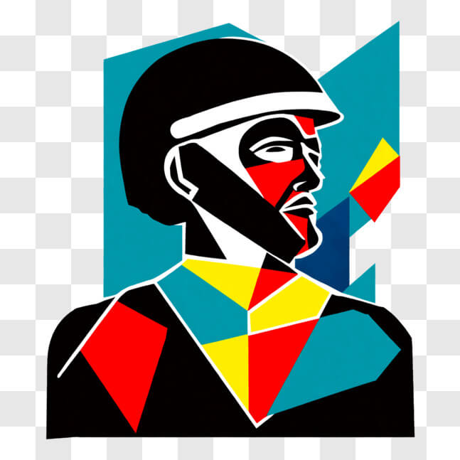 Download Colorful Geometric Abstract Art with Man in Orange Helmet PNGs ...
