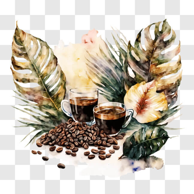 Download Coffee Bean Watercolor Painting with Tropical Theme PNG Online ...