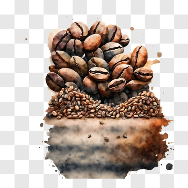 Download Watercolor Painting of Coffee Beans PNG Online - Creative Fabrica