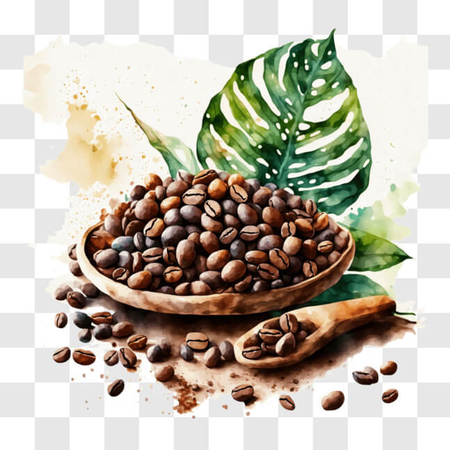 Download Coffee Beans and Leaves - Cooking and Baking Ingredient PNG ...