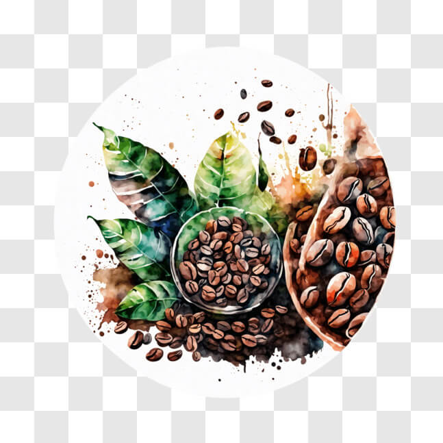 Download Watercolor Painting of Coffee Beans and Leaves PNG Online ...