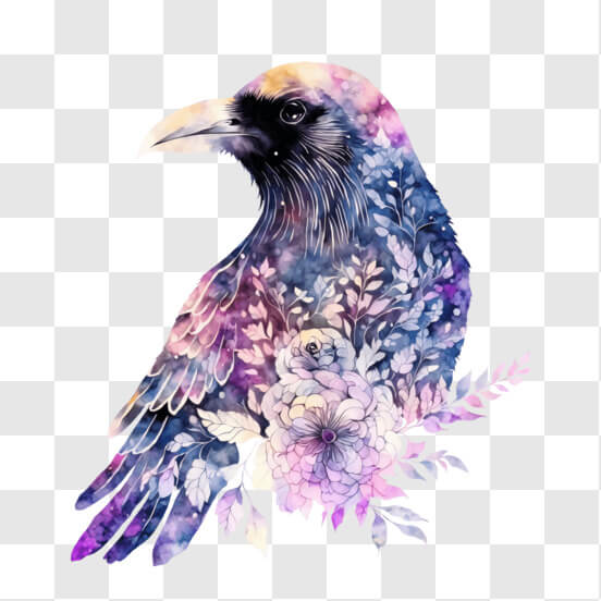 Download Colorful Painting of a Raven with Flowers PNGs Online ...
