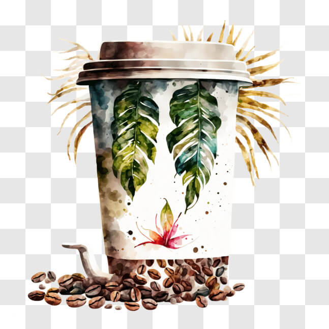 Download Coffee Cup with Colorful Decoration and Fruits PNG Online ...