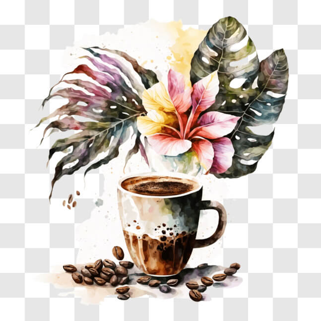 Download Delicious Coffee with Fresh Fruit and Flowers PNG Online ...