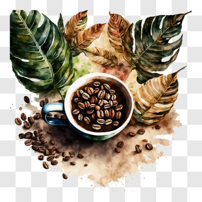 Download Freshly Brewed Coffee with Coffee Beans and Fruits PNG Online ...
