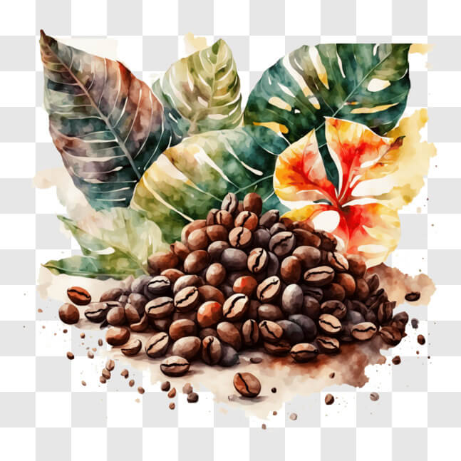 Download Coffee Art: Watercolor Painting of Coffee Beans and Flowers ...
