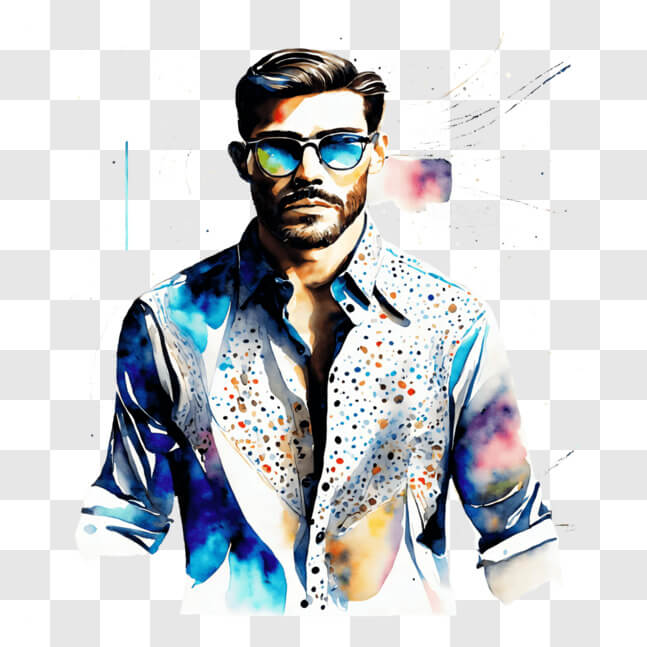 Download Man in Colorful Shirt and Sunglasses PNG Online - Creative Fabrica