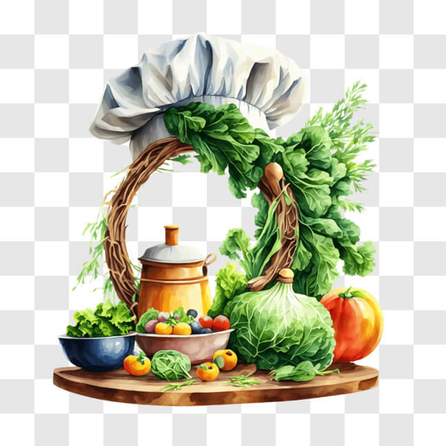 Download Chef's Hat and Kitchen Tools Illustration PNG Online