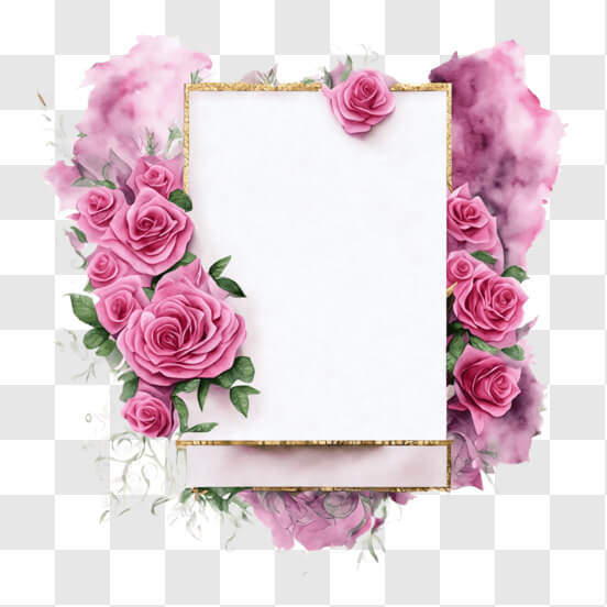 Download White Picture Frame with Pink Roses and Floral Elements PNGs ...