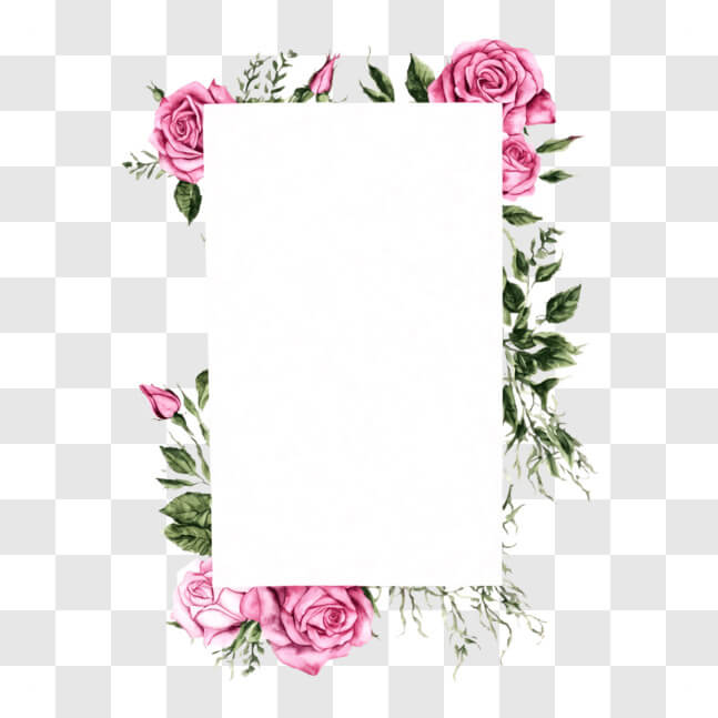 Download Blank Frame with Pink Roses and Green Leaves PNG Online ...