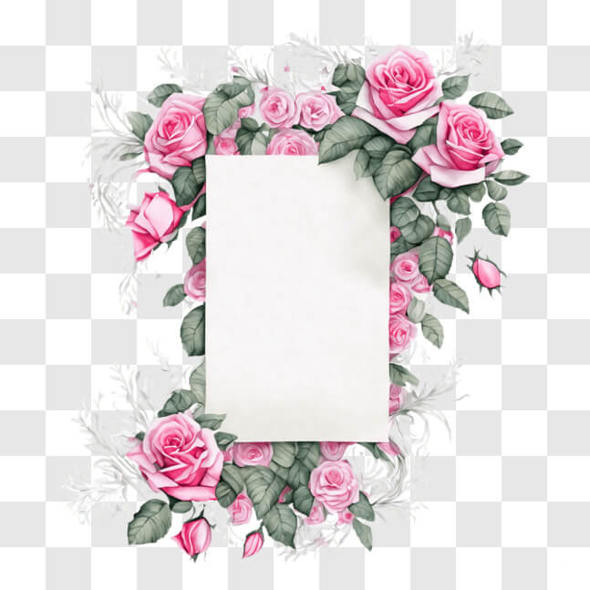 Download Pink Roses and Greenery Frame - Invitation or Greeting Card ...