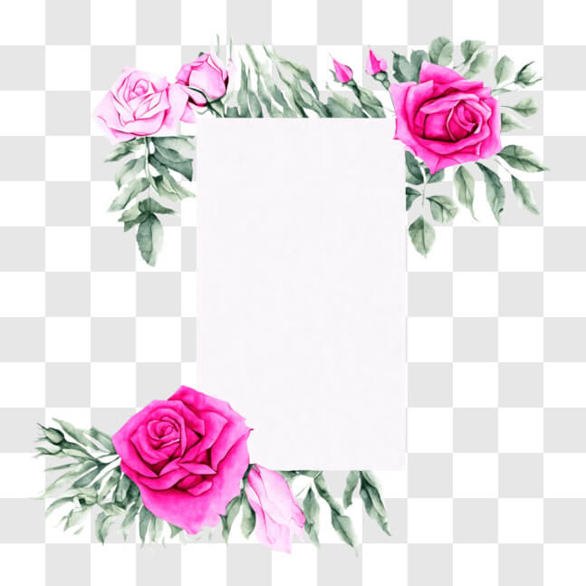 Download Elegant Black Frame with Pink Roses and Green Leaves PNG ...
