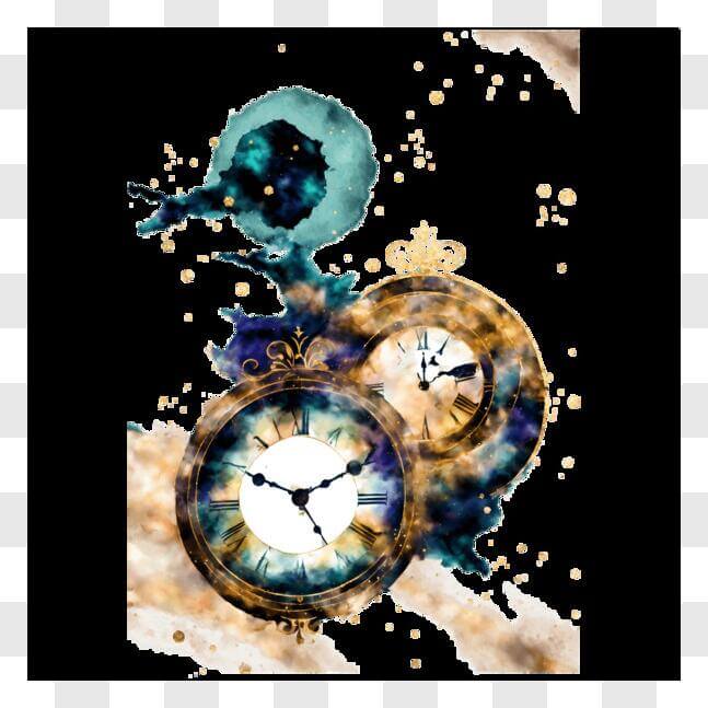 Download Colorful Clocks with Unique Design and Stars PNG Online ...
