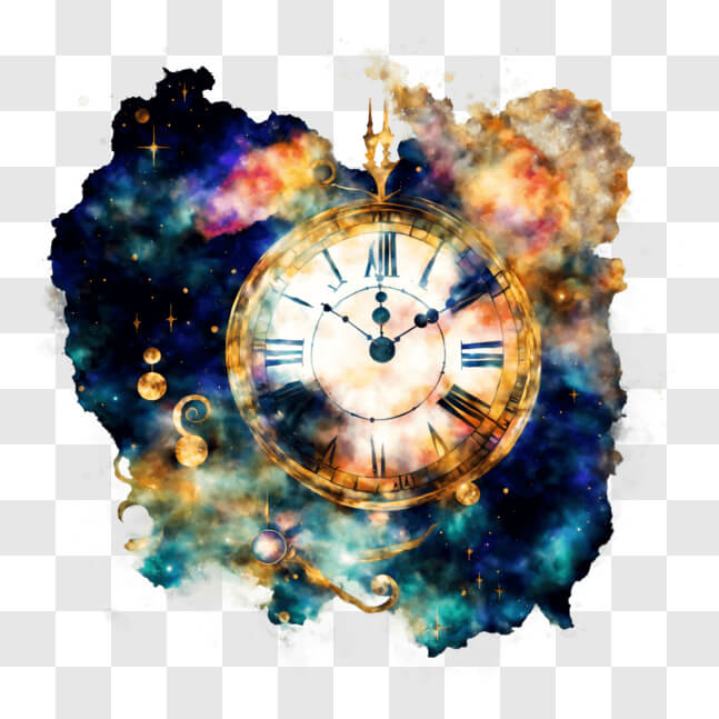 Abstract Clock Colorful Download Colorful Abstract Clock Floating in Space with Stars and ...