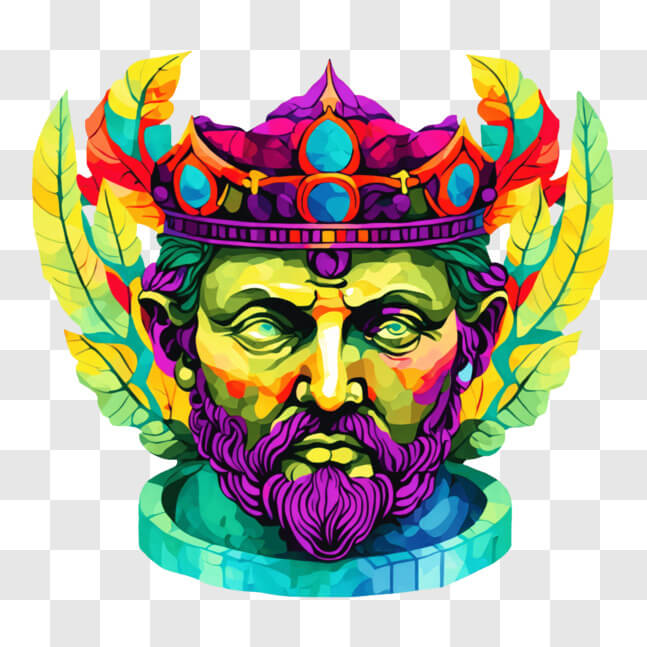 Download Colorful Portrait Of Ancient King With Beard And Crown Png