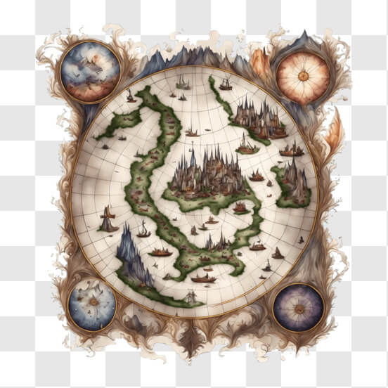 Download Old-fashioned Fantasy World Map with Islands and Landscapes ...