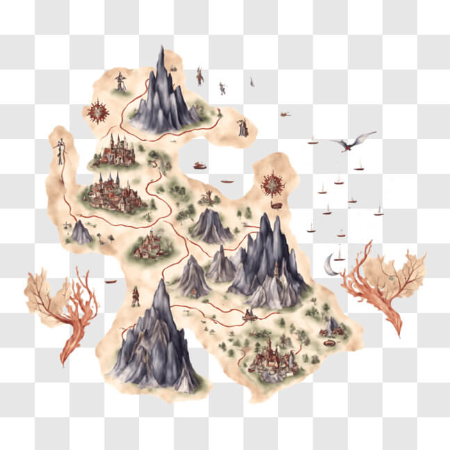 Download Imaginary Fantasy World Map with Landmarks PNGs Online ...