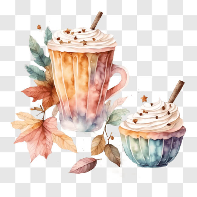 Download Autumn Coffee with Whipped Cream and Cupcake PNG Online ...