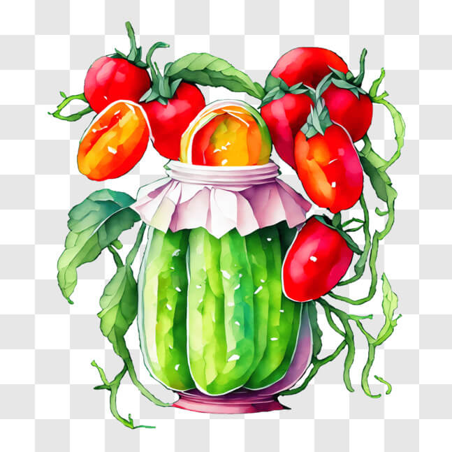 Download Vibrant Watercolor Painting of Fresh Vegetables in a Glass Jar ...
