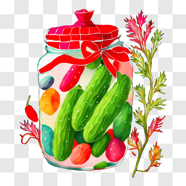 Download Jar of Pickled Vegetables with Fresh Red Ribbon PNG Online ...