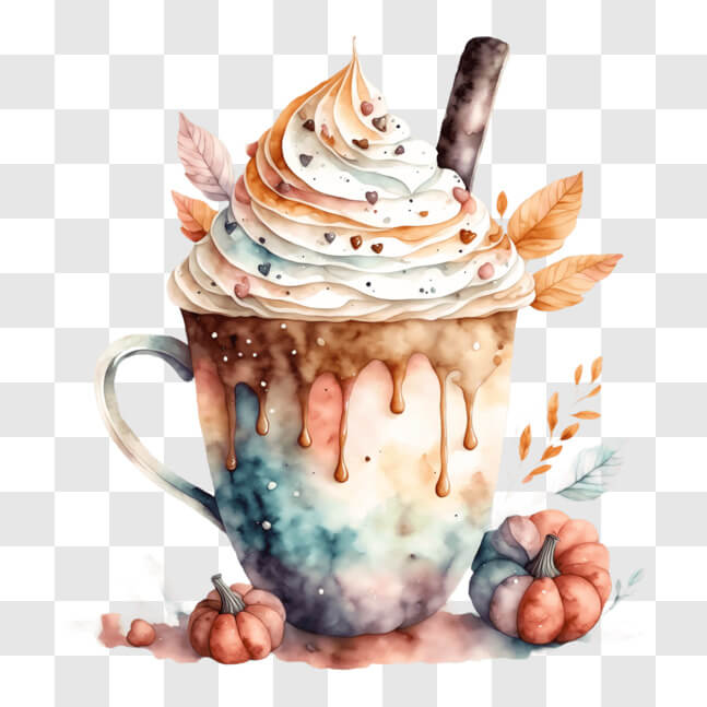 Download Fall Season Coffee Cup with Whipped Cream and Autumn Decor PNG ...