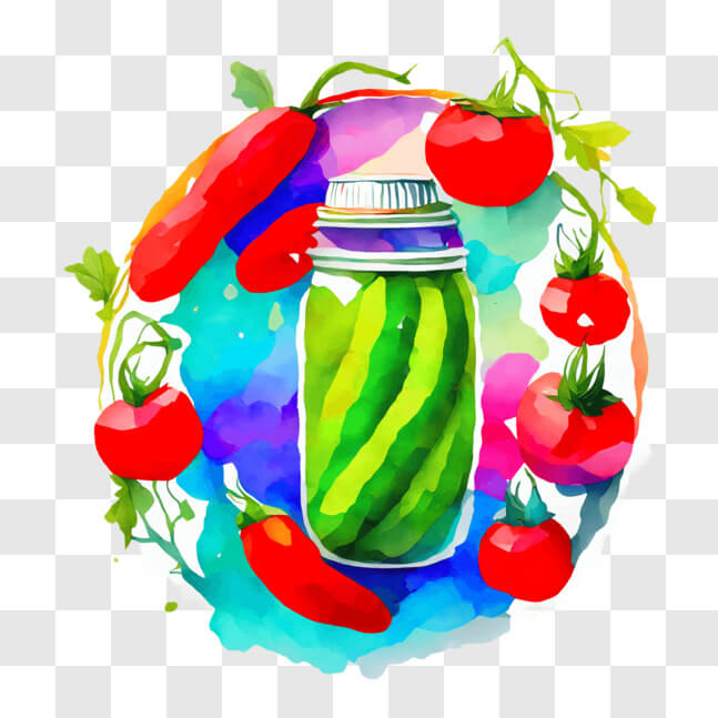 Download Vibrant Watercolor Artwork of Fresh Produce and Pickles PNG ...