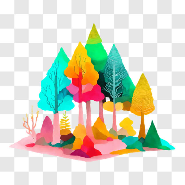Download Vibrant and Imaginary Forest of Trees PNG Online - Creative ...