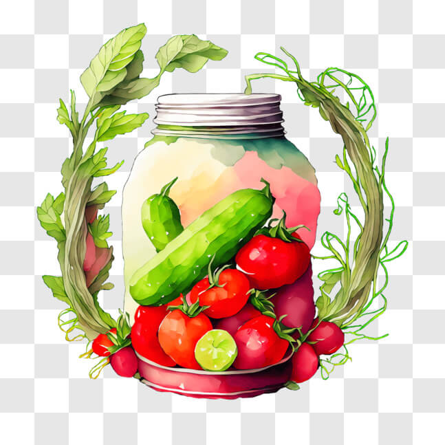Download Mason Jar with Fresh Vegetables and Decorative Elements PNG ...
