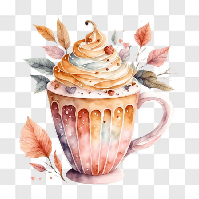 Download Cup of coffee with whipped cream and autumn leaves PNGs Online ...