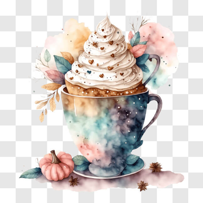 Download Hot Chocolate with Whipped Cream and Seasonal Decor PNG Online ...